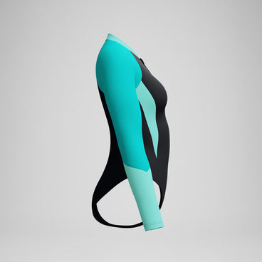 Women's Colourblock Long Sleeve Swimsuit Black/Turquoise