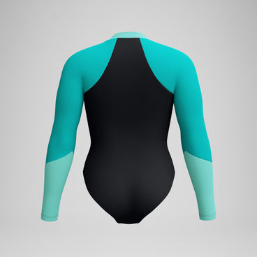 Women's Colourblock Long Sleeve Swimsuit Black/Turquoise