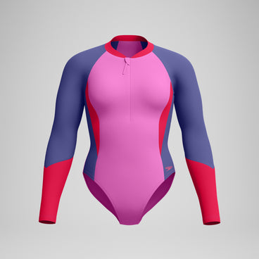 Women's Colourblock Long Sleeve Swimsuit Pink/Purple