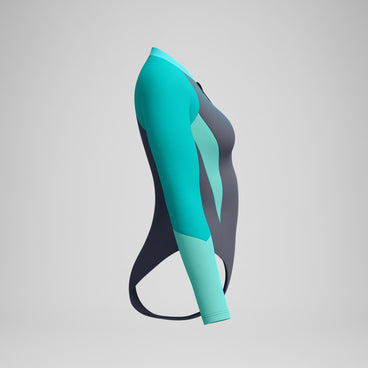 Women's Colourblock Long Sleeve Swimsuit Grey/Turquoise