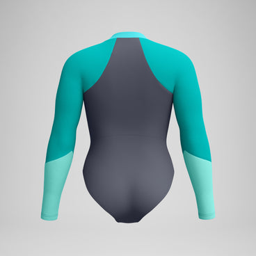 Women's Colourblock Long Sleeve Swimsuit Grey/Turquoise