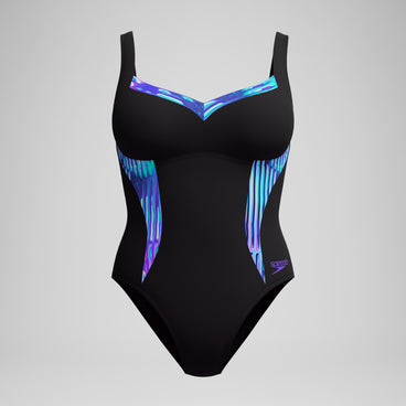 Women's Shaping Printed LunaElustre Swimsuit Black/Purple