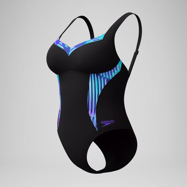 Women's Shaping Printed LunaElustre Swimsuit Black/Purple