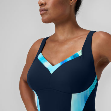 Women's Shaping Printed LunaElustre Swimsuit Navy/Green