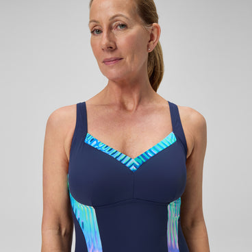 Women's Shaping Printed LunaElustre Swimsuit Navy /Green