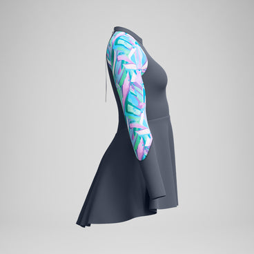 Women's Long Sleeve Swim Dress Grey/Turquoise