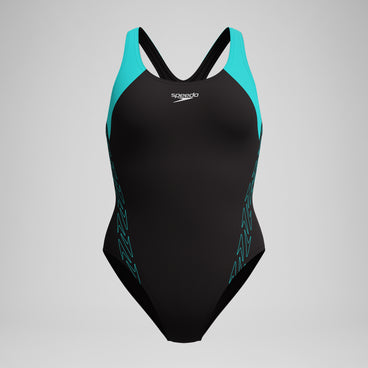 Women's HyberBoom Splice Racerback Swimsuit Black/Turquoise