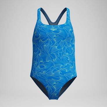 Girls Hyperboom Medalist Allover Print Swimsuit Blue