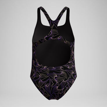 Girls Hyperboom Medalist Allover Print Swimsuit Black/Peach
