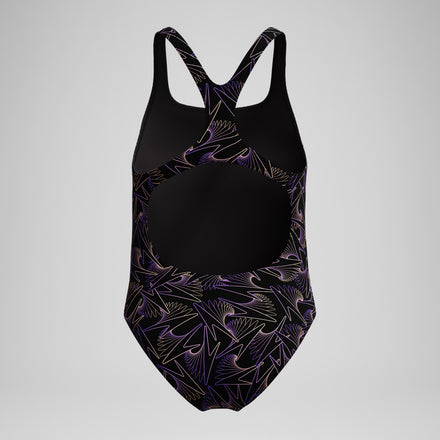 Girls Hyperboom Medalist Allover Print Swimsuit Black/Peach
