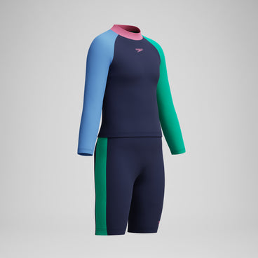 Girls Colourblock Long Sleeve Rashguard & Jammer Set Navy/Blue
