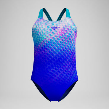 Girls Printed Powerback One Piece Blue/Turquoise