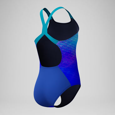 Girls Printed Powerback One Piece Blue/Turquoise