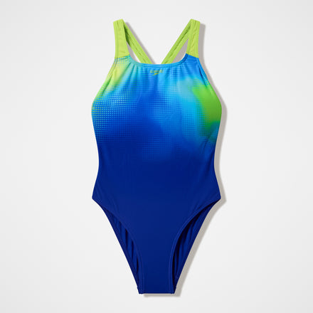 Girls Printed Powerback Swimsuit Blue/Green
