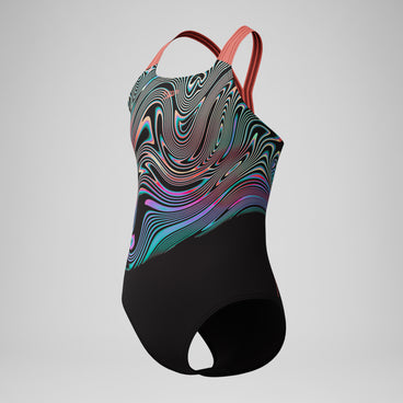 Girls Placement Powerback Swimsuit Black/Orange