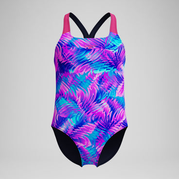 Girls Print Powerback Swimsuit Pink/Navy