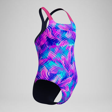 Girls Print Powerback Swimsuit Pink/Navy