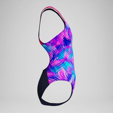 Girls Print Powerback Swimsuit Pink/Navy