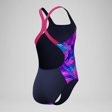 Girls Print Powerback Swimsuit Pink/Navy