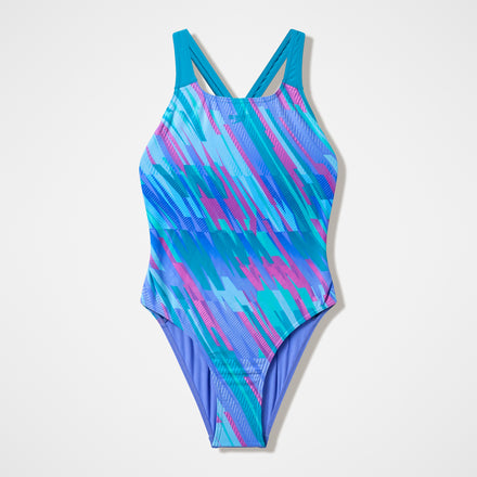 Girls Printed Powerback Swimsuit Purple/Blue