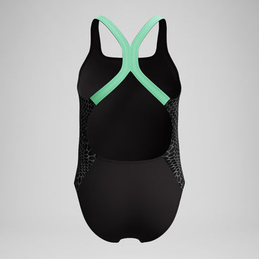 Girls Allover Powerback Swimsuit Black/Green