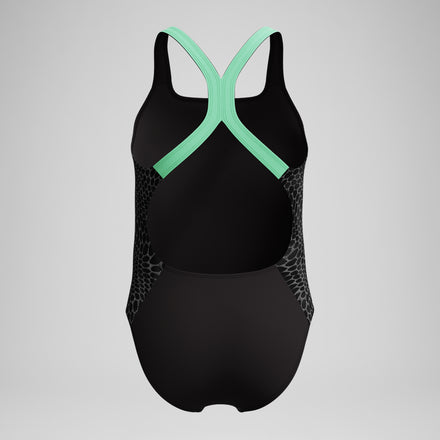Girls Allover Powerback Swimsuit Black/Green