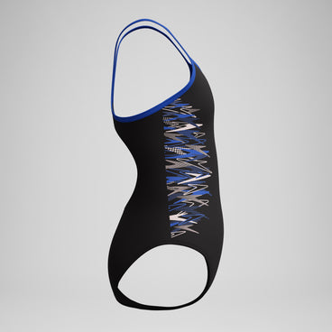 Girls Placement Thinstrap Muscleback Swimsuit Black/Blue