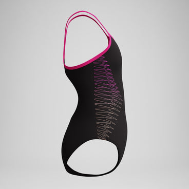 Girls Plastisol Placement Thinstrap Swimsuit Black/Pink