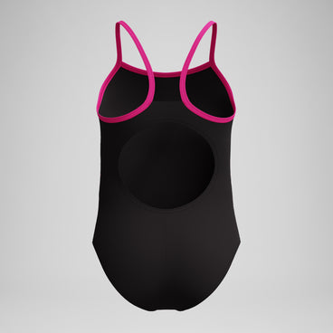 Girls Plastisol Placement Thinstrap Swimsuit Black/Pink