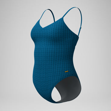 Women's Texture Adjustable Thin Strap One Piece Blue