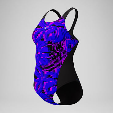 Women's Club Training Printed Recordback Swimsuit Black/Blue