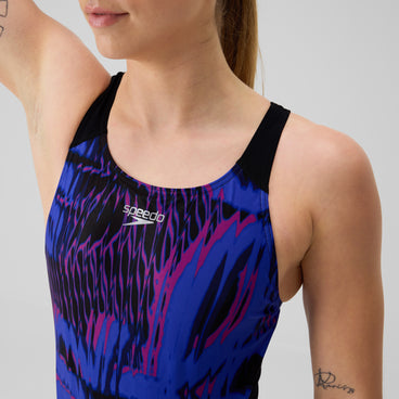 Women's Club Training Printed Recordback Swimsuit Black/Blue