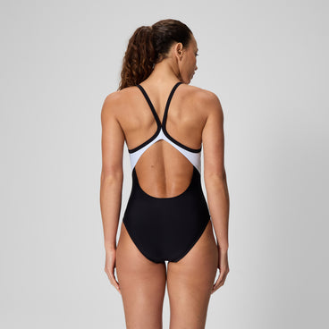 Women's Solid Racerback Swimsuit Black/White