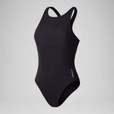 Women's Solid High Neck One Piece Black