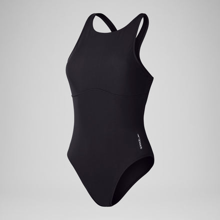 Women's Solid High Neck One Piece Black