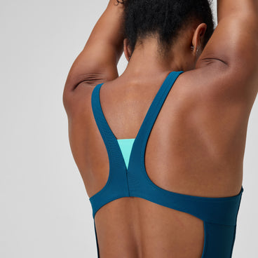 Women's Solid Highneck Swimsuit Dark Teal