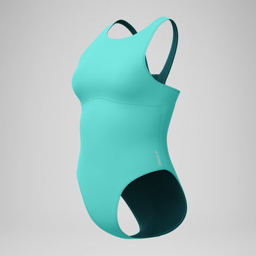 Women's Solid Highneck One Piece Turquoise