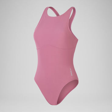 Solid High Neck One Piece Pink