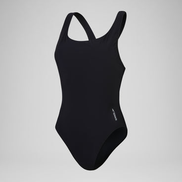 Women's Solid Scoop Mesh One Piece Black