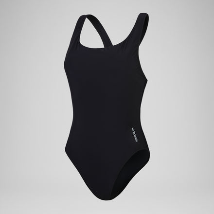 Women's Solid Scoop Mesh One Piece Black