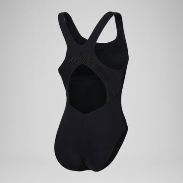 Women's Solid Scoop Mesh One Piece Black