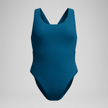 Women's Solid Scoop Neck Mesh Swimsuit Dark Teal