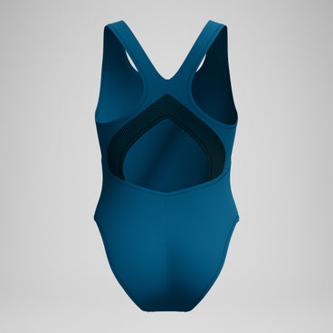 Women's Solid Scoop Neck Mesh Swimsuit Dark Teal