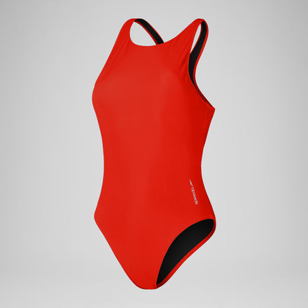 Women's Solid Scoop Mesh One Piece Red