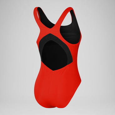 Women's Solid Scoop Mesh One Piece Red