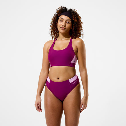 Women's Colorblock High Waist Bikini Bottoms Dark Pink