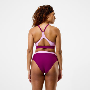 Women's Colorblock High Waist Bikini Bottoms Dark Pink