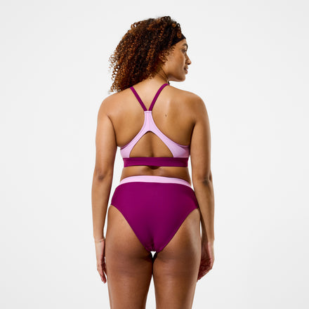Women's Colorblock High Waist Bikini Bottoms Dark Pink