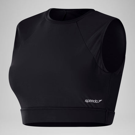 Women's Mesh Solid Crop Top Black