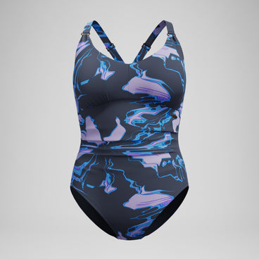 Women's Shaping Printed V Neck Swimsuit Purple/Grey